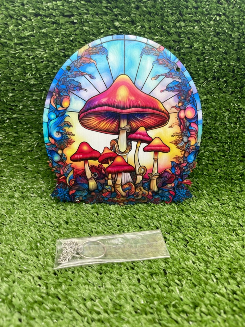 Vibrant Red Mushroom Art Round Wall Hanging - Picture 6 of 11